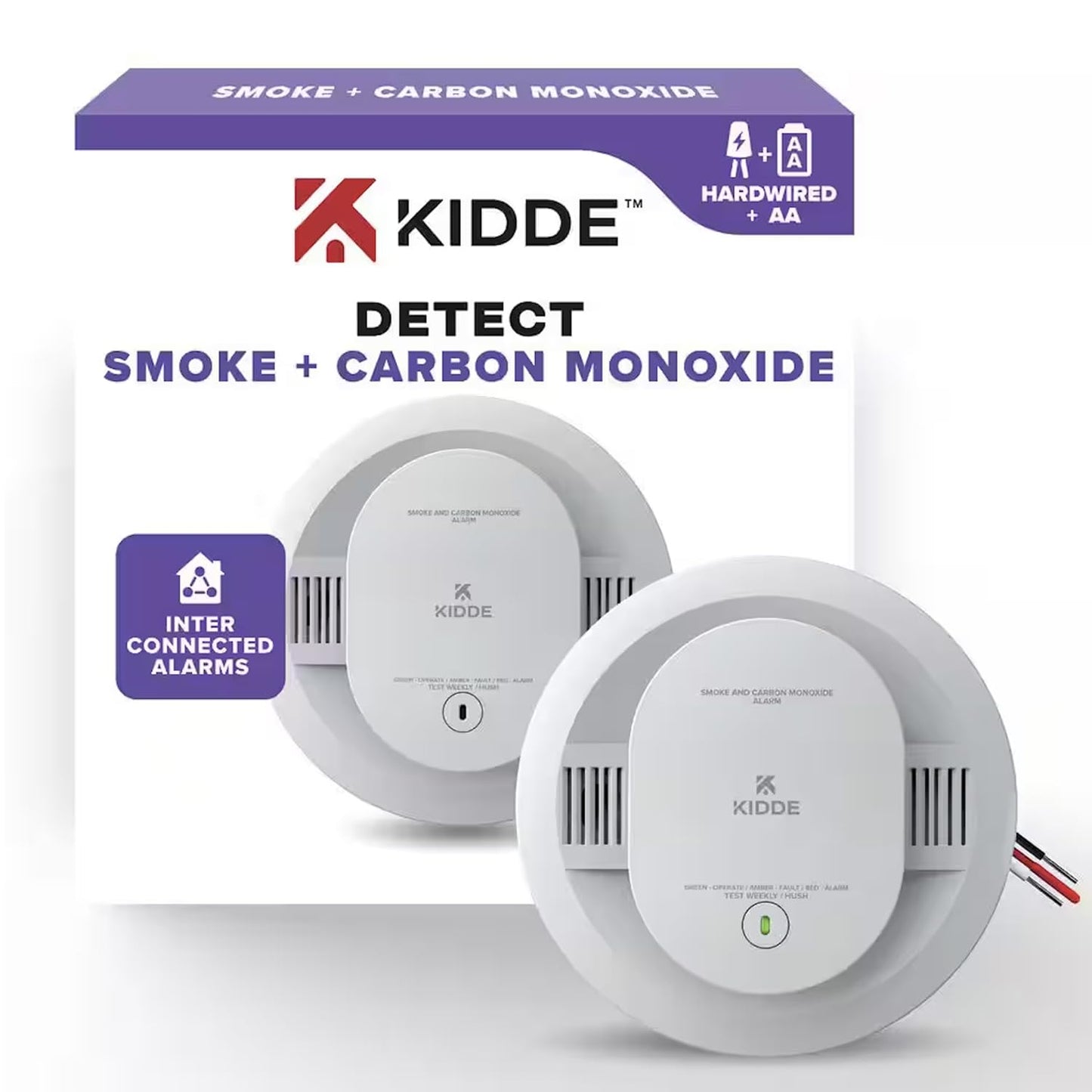 Kidde KN-COSM-IBA Hardwire Combination Smoke Carbon Monoxide Detector Battery Backup Voice Warning Interconnectable (2-Pack)