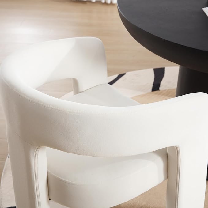 DAYALANE Modern Barrel Dining Chairs Set of 2, Upholstered Kitchen Chairs with Arms Comfy Fabric Side Chair for Living Room/Dining Room/Reception, Velvet Cream