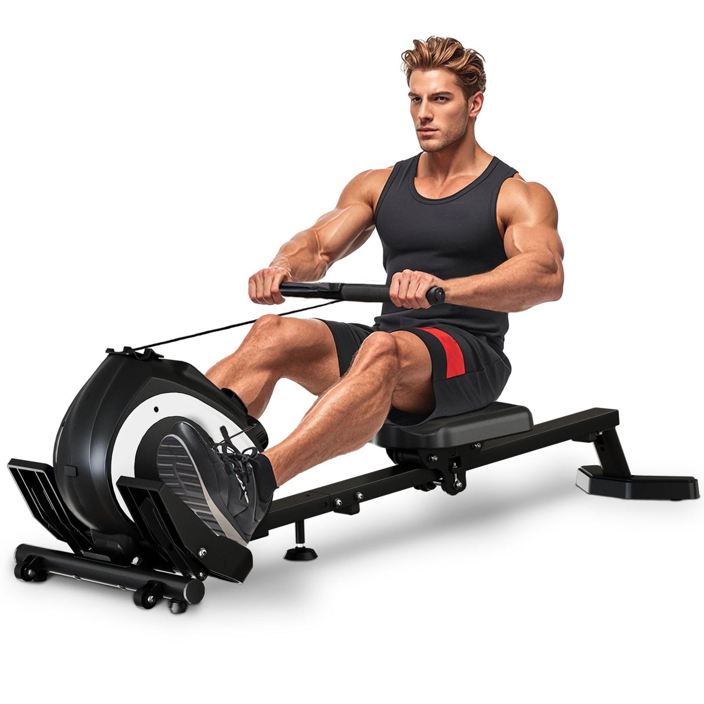 Magnetic Rowing Machine for Home Fitness with Extended Slide Rail,Compact Rower Machine Adjustable 8-Speed Booster, Supports Up to 265 LBS,Phone&Tablet-Ready Design
