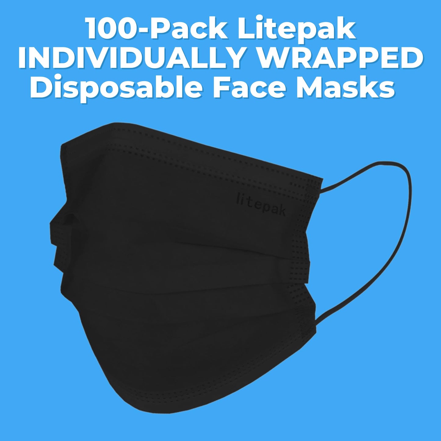 100pcs Premium Individually Wrapped Disposable Face Mask Black Premium Comfort Earloops Nose Wire(Black)