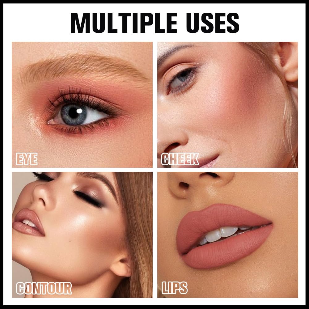 HHLTOH Matte Blush Cream Quads Makeup Palette, Blushes for Older Women Lip and Cheek Dual Blush Palette, Natural Lasting Pinkish