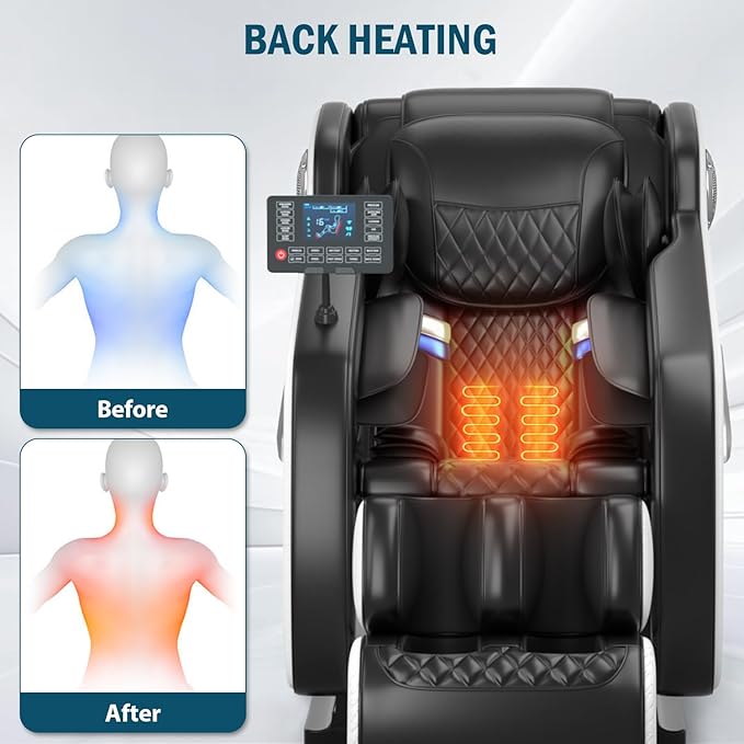 Massage Chair Full Body Zero Gravity, Massage Recliner with Air Pressure, 10 Fixed Massage Rollers, Heating, Foot Roller, Bluetooth Speaker, for Home Office Men Women (Black)