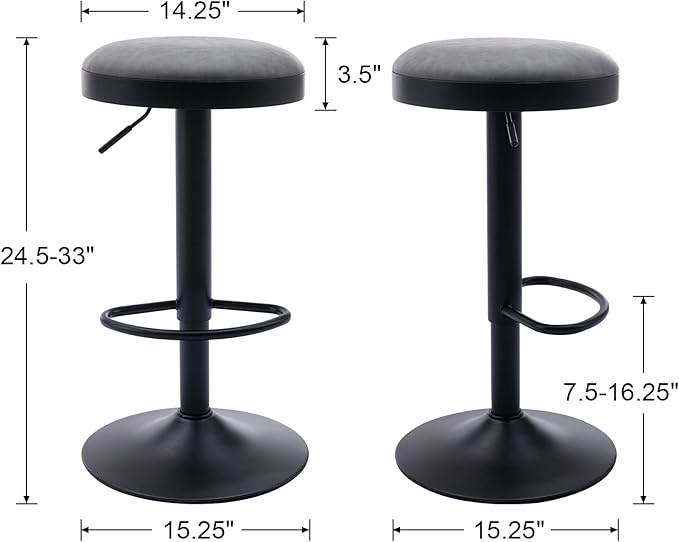 EALSON Modern Swivel Bar Stools Set of 4 Adjustable Counter Height Backless Barstools with Metal Base Leather Upholstered Round Bar Stool Chairs for Kitchen Island/Pub/Breakfast Bar, Grey