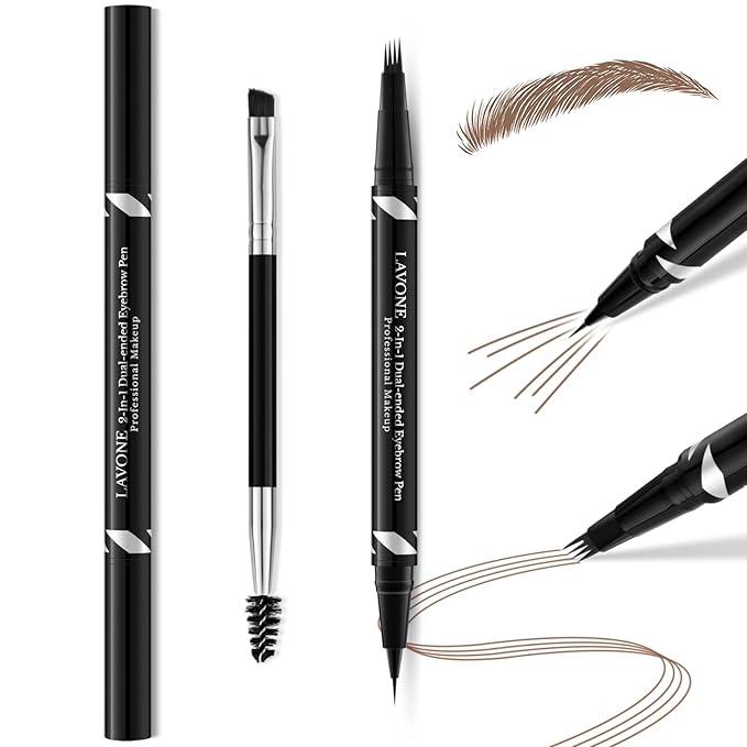 Eyebrow Pencil,2-in-1 Waterproof Eyebrow Pen with 4 Tip Brow Pen and Ultra-Precise Brow Pencil,with Dual-ended Eyebrow Brush,Eyebrow Makeup for Natural Looking Eyebrows-Soft Brown