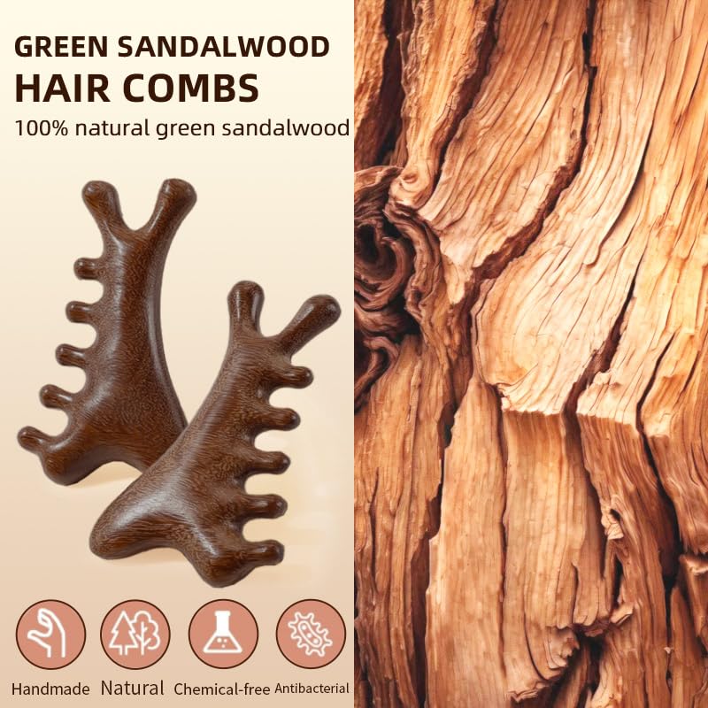TAIHI Wooden Scalp Massager with Gift Box Wooden Comb Handmade Green Sandalwood Scalp Comb for Gua Sha Head Neck Face Care
