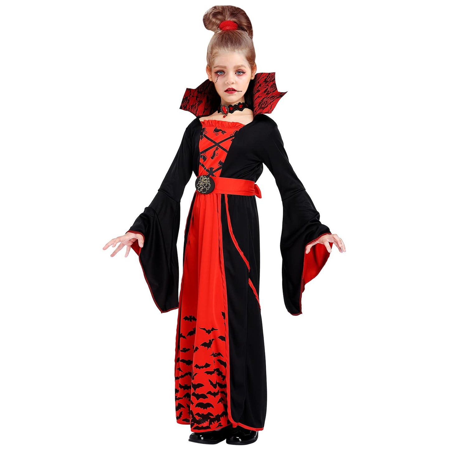 ThinkMax Halloween Vampire Costume for Girls，Kids Royal Queen Skirt for Halloween Dress Up Party, M(8-10 Years)