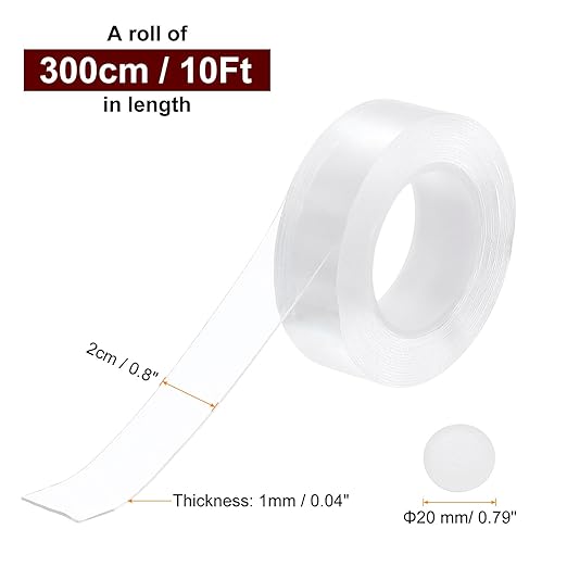 PATIKIL Double Sided Tape Heavy Duty, Transparent Nano Adhesive Mounting Tape for Picture Hanging Walls Decor, 1 Roll 3 Meterx20mmx1mm Strip & 100 Pcs 8mmx1mm Circle