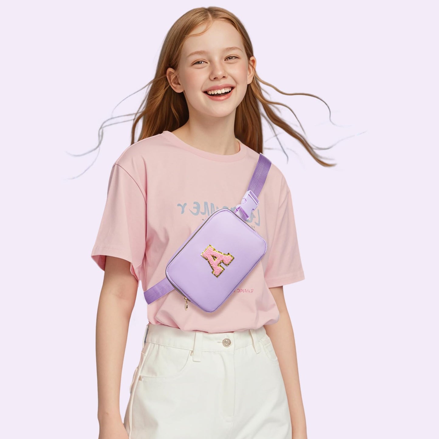 Birthday Gifts for Girls, 4 5 6 7 8 9 10 11 12 13 14 Year Old Girl Gifts for Teens Kids Daughter Sister Her, Cute Initial Fanny Pack Belt Bag Crossbody Bag Trendy Stuff for Girls Teen (Purple, A)