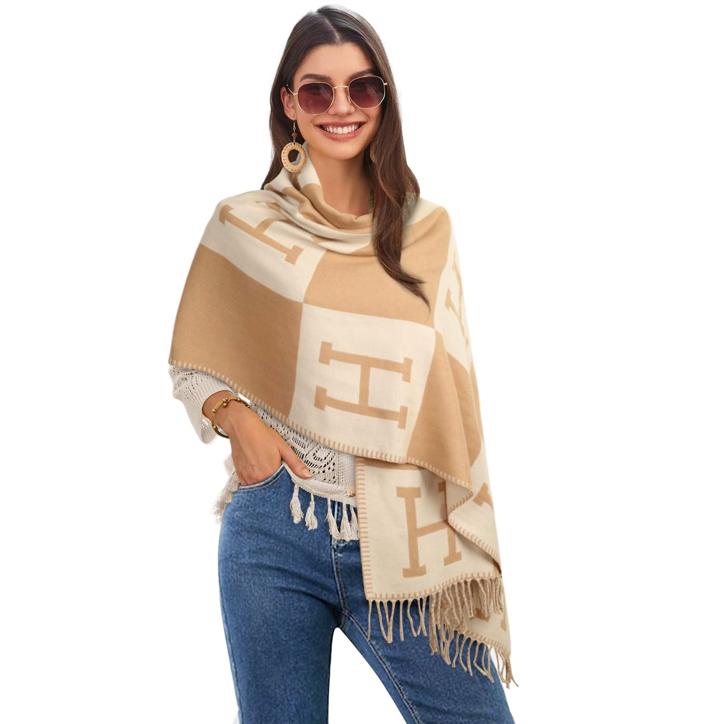 Relang Scarfs for Women Pashmina Silky Shawl Wrap for Evening Dressing Blanket Open Front Poncho Cape