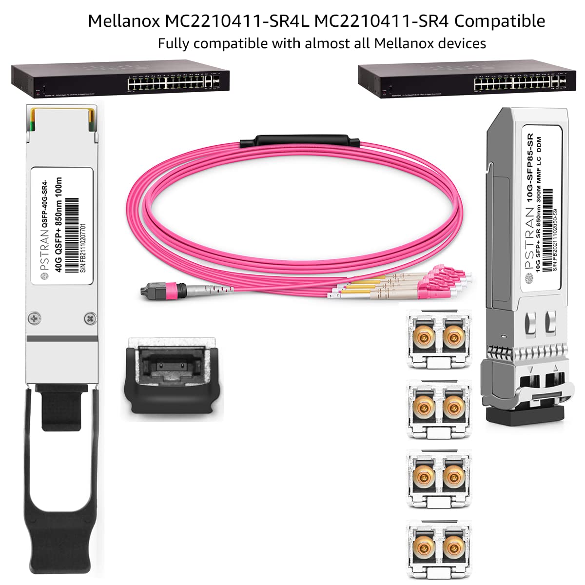 Opstran 40Gbase-Sr4 Qsfp+ Optical Transceiver Module Compatible With Mellanox Mc2210411-Sr4L Mc2210411-Sr4 850Nm 100M Ddm Mpo-12