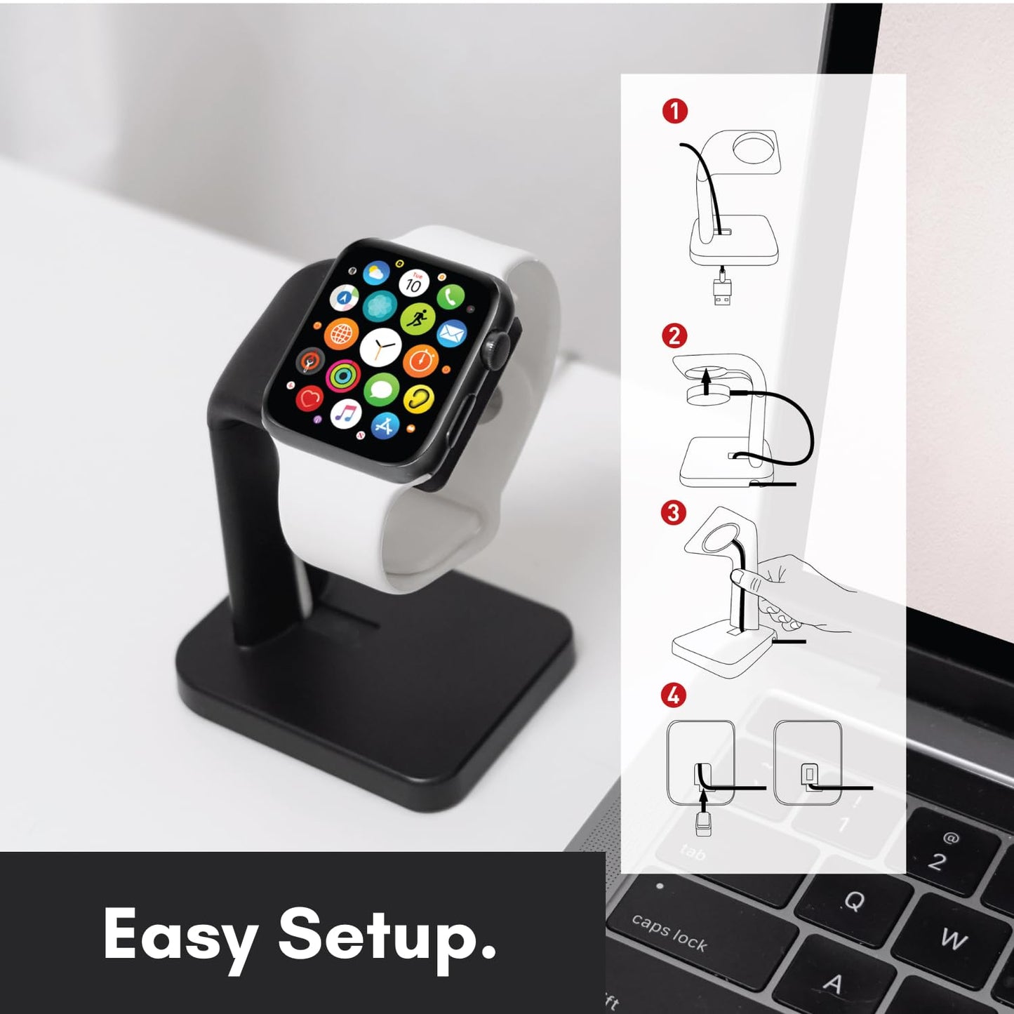 Macally Apple Watch Charger Stand For Series Ultra, 10, 9, 8, 7, 6, 5, 4, 3, 2, 1, Se (44Mm, 42Mm, 40Mm, 38Mm) - Iwatch Applewat
