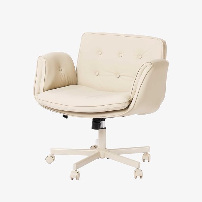 SunSettler Criss Cross Office Chair, PU Leather Gaming Chair with Armrests & Wheels, Comfortable Adjustable Swivel Computer Office Desk Chairs, Vanity Chair for Make Up, Home, Bed Room (White)