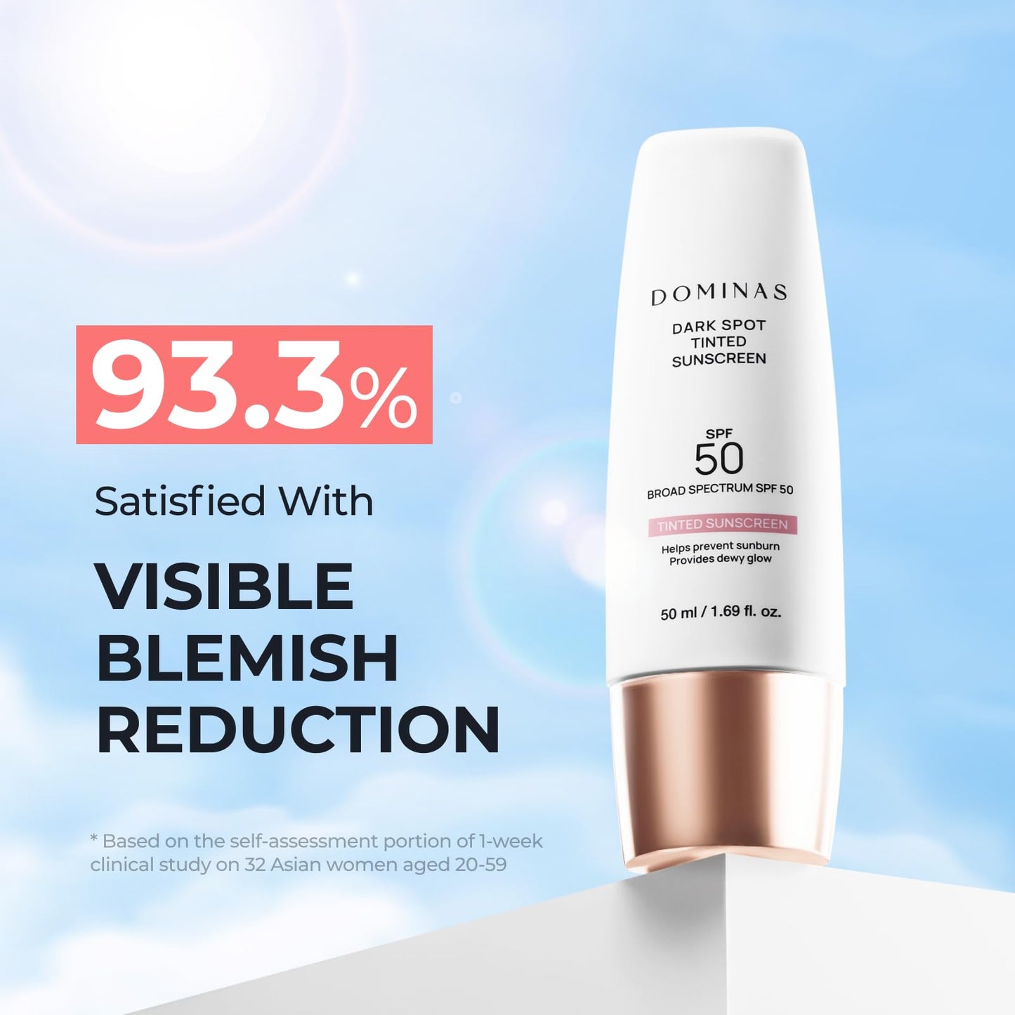 SPF 50 DOMINAS Tinted Sunscreen Moisturizer (1.7fl oz) - Tone Correction, Korean Skin Care, Broad-Spectrum UV Defense Sunblock,