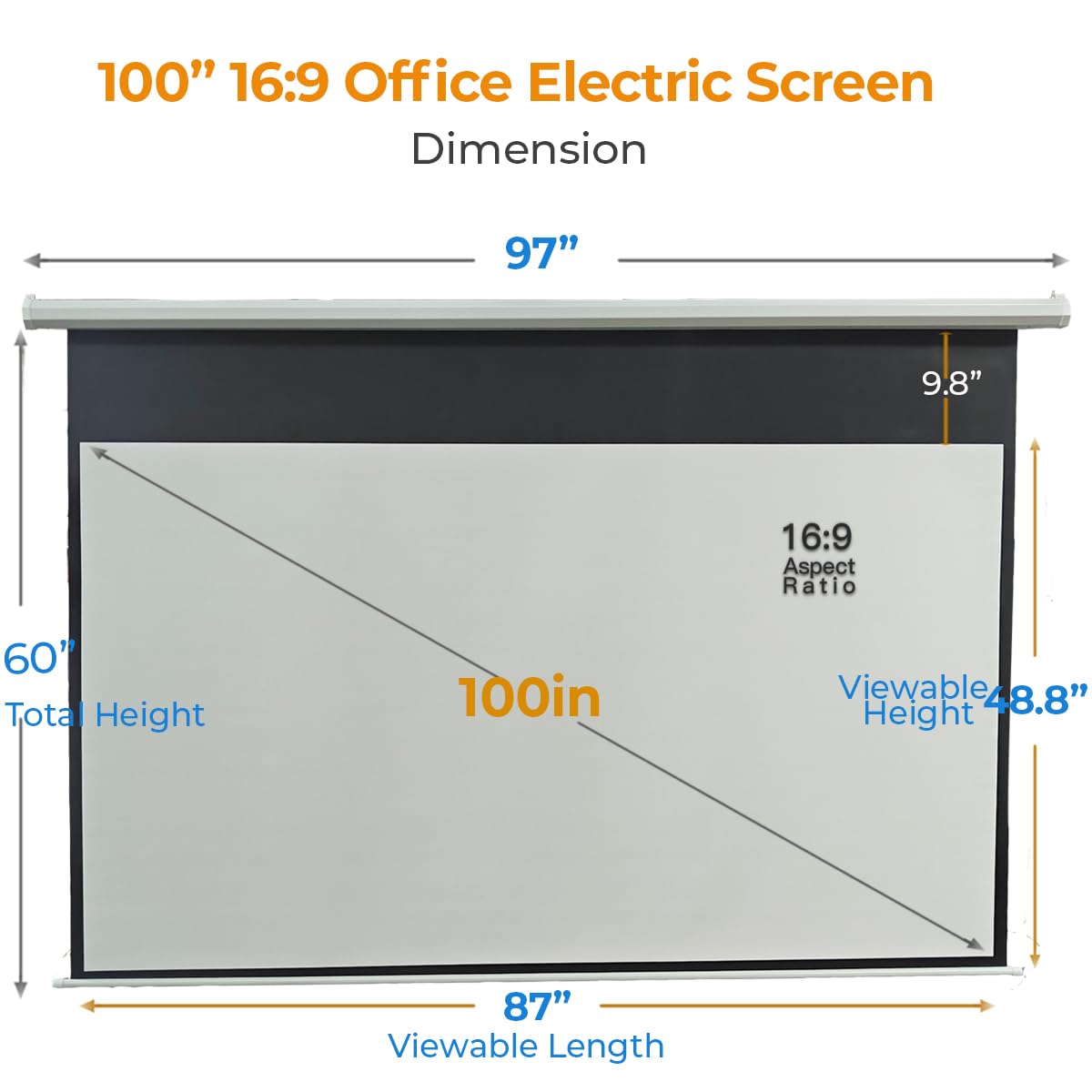 ZUEDA100 Inch Motorized Projector Screen with Remote, 16:9 HD Electric Movie Screen, Wrinkle-Free Matte White Wall/Ceiling Mounted Projection Screen for 4K Home Theater, Office & School (White)