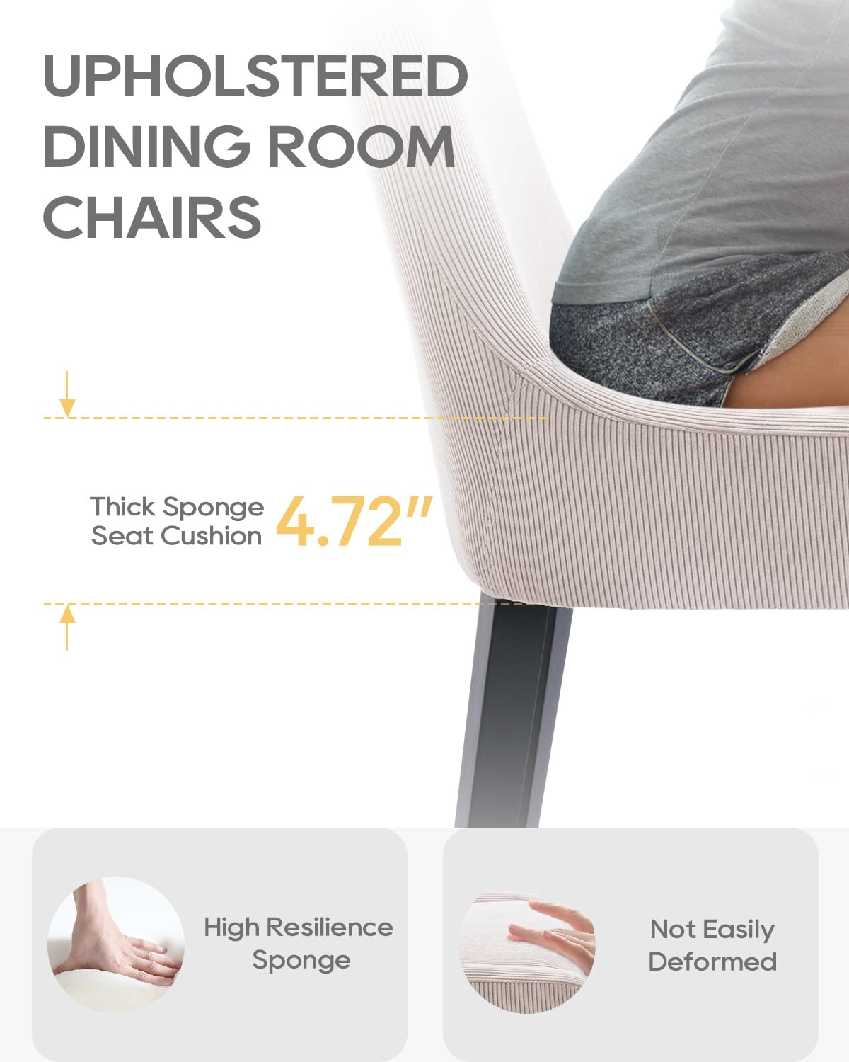 Homixis Upholstered Dining Chairs Set of 4 - Fabric Modern Kitchen Chairs, Mid-Back Dining Room Chairs with Wooden Legs and seat Cushion