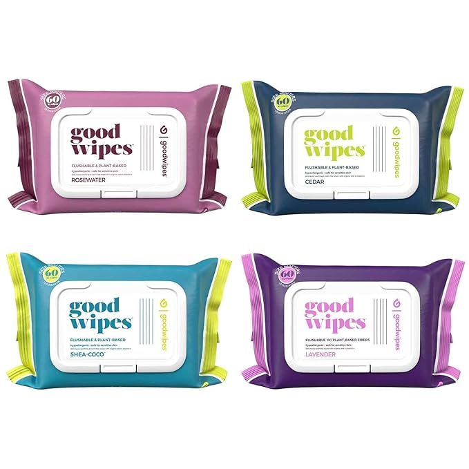 goodwipes Flushable Butt Wipes Made with Vitamin E & Aloe - Soft & Gentle Wet Wipe Dispenser for Home Use, Septic & Sewer Safe - Largest Adult Toilet Towelettes - Variety Pack, 240 Count (4 Packs)