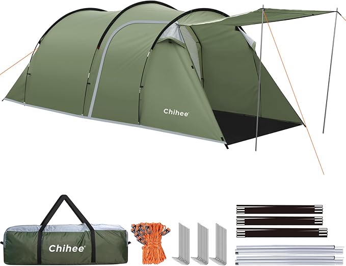 Chihee Camping Tents Tunnel Tent 4 Person Family Tents with 2 Doors Extra Large Weatherproof Shelter 4 Seasons Tents with ...