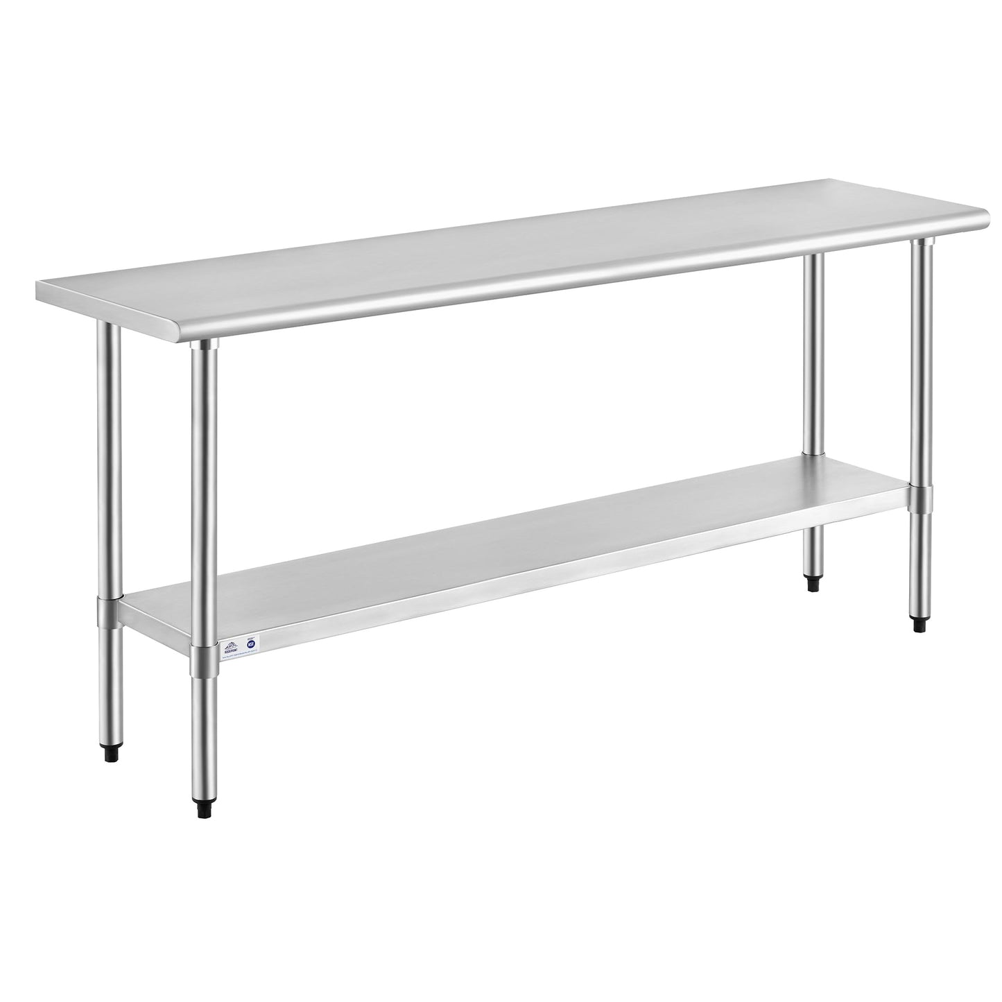 ROCKPOINT Stainless Steel Table for Prep & Work 18x72 Inches, NSF Metal Commercial Kitchen Heavy Duty Table with Adjustable Under Shelf and Table Foot for Restaurant, Home and Hotel