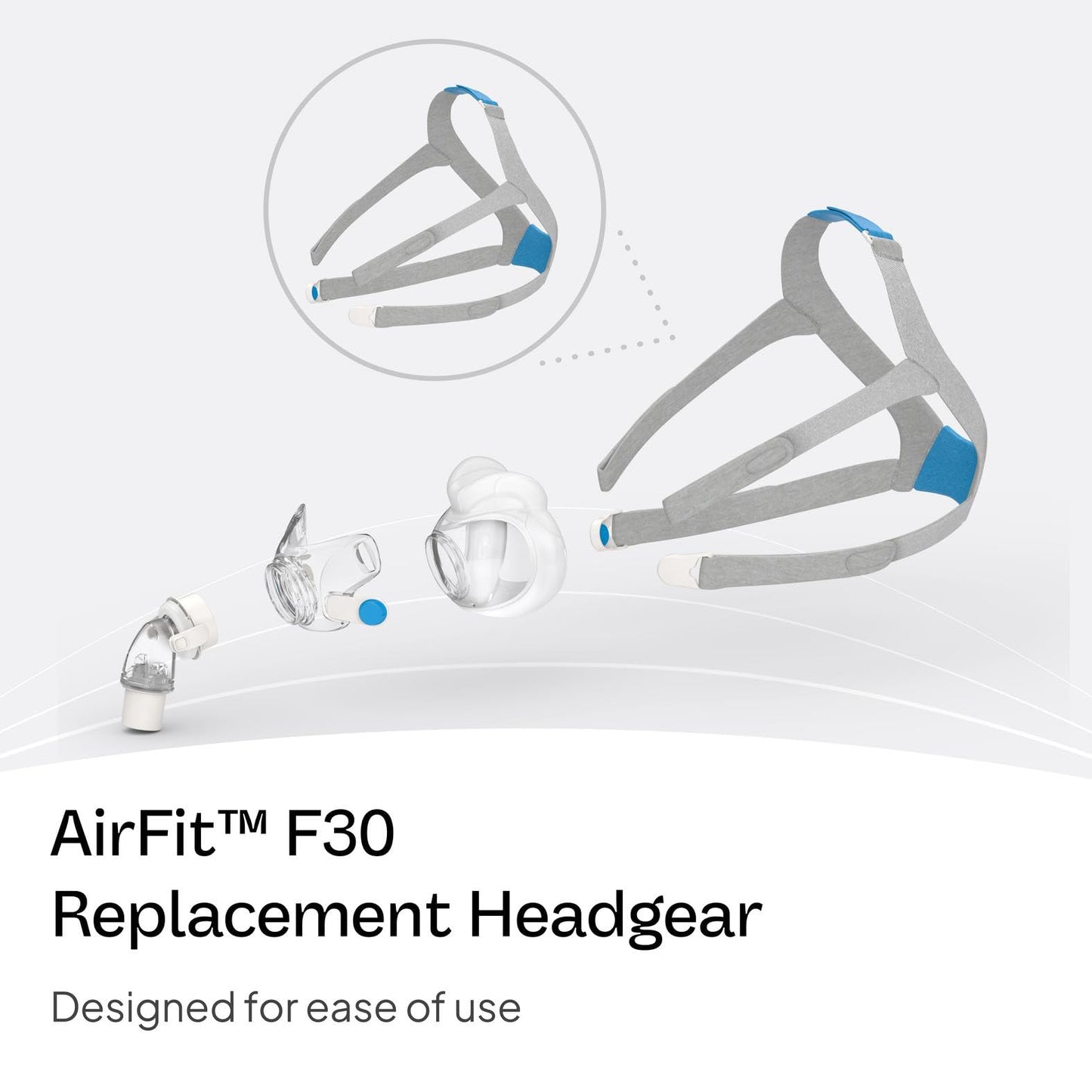ResMed CPAP Headgear - AirFit F30 - Replacement - Standard Size - Grey - Unisex - Adults with Sleep Apnea - CPAP Accessories