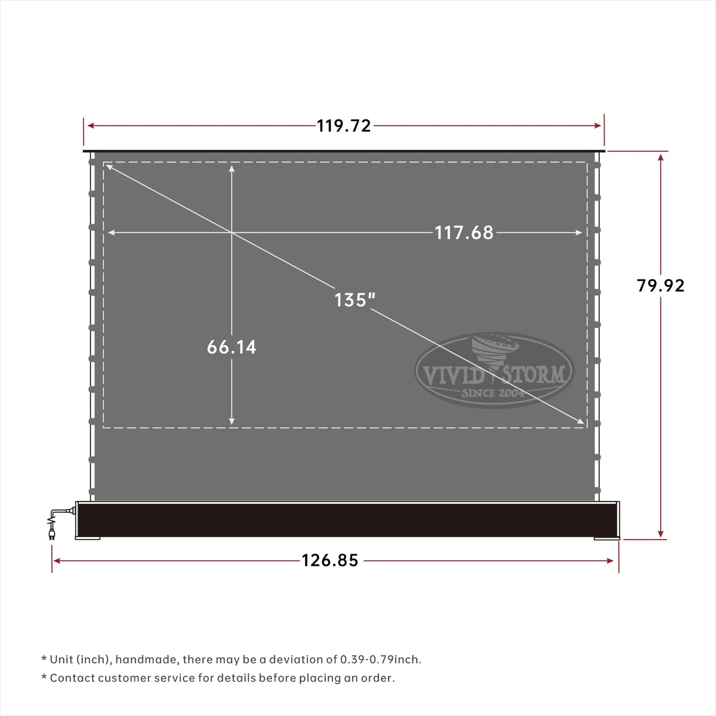 VIVIDSTORM-Projector Screen,Long Focus Ambient Light Rejecting Screen,Black Housing Motorized Floor-Rising Projection Screen,Suitable for Lumen up to 2500ANSI of Normally Projector,VSDSTALR135H