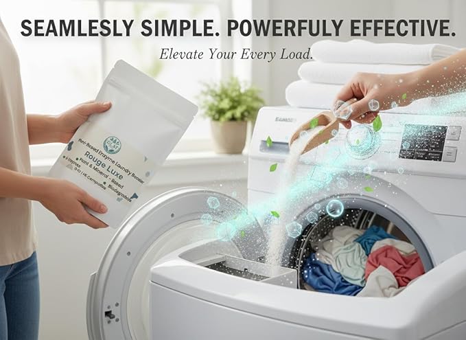 Enzyme Laundry Booster Powder - Rouge Luxe | Plant-Based, 6-Enzyme Blend for Maximum Stain & Odor Removal | Biodegradable, Boosts Detergent in All Water Temperature, HE Compatible, 16 Oz