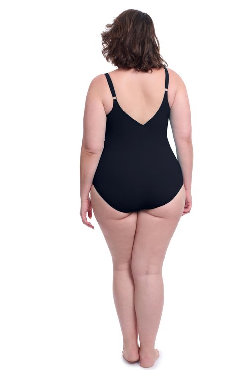 Profile by Gottex Women’s Tutti Frutti D-Cup V-Neck with Frill Tankini Swim Top with Soft Cups and Adjustable Straps Black