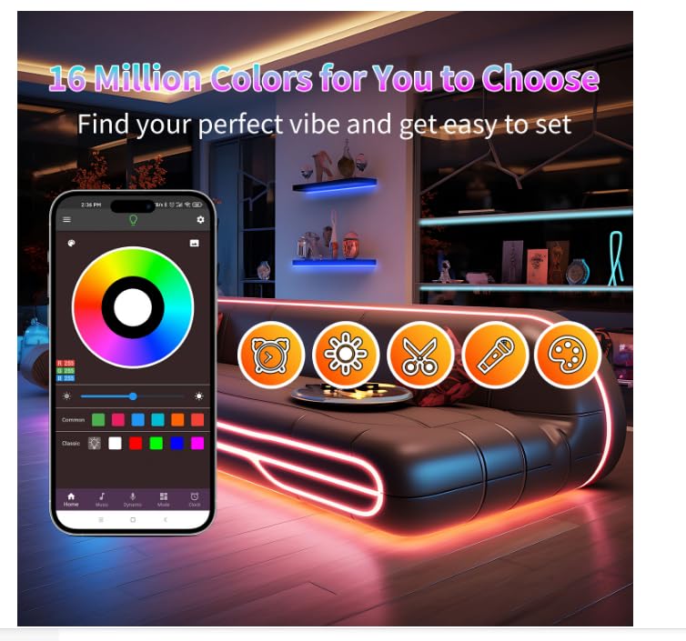 NBBUFF Led Lights for Bedroom 300FT (2 Rolls of 150FT), RGB Led Strip Lights with Music Sync Color Changing, Remote & App Controll Led Lights for Room and Party, Super Long LEDs for Bedroom Ambiant