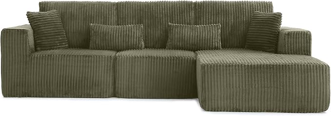 110” Modular Sectional Sofa, Cloud Sectional Couch with Deep Seat, Upholstered Boneless Couches for Living Room, Modern Modular L-Shape Sofa Couch with Chaise (Green, 110" Right Facing Chaise)