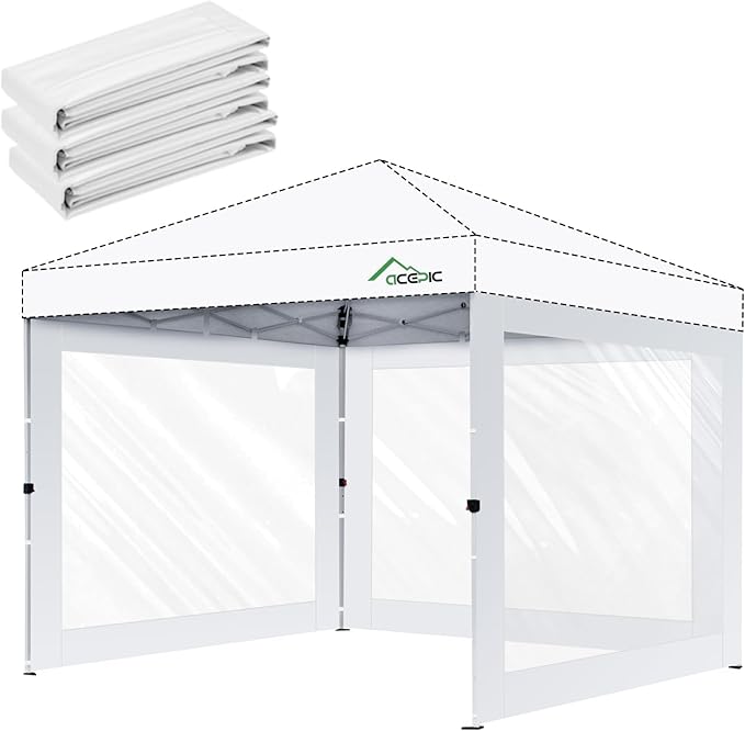 Acepic Clear Canopy Sidewalls for 10x10 Pop Up Tent, Transparent Window Curtain Cloth, 8 Mil PVC Enclosure Fabric with Zip...