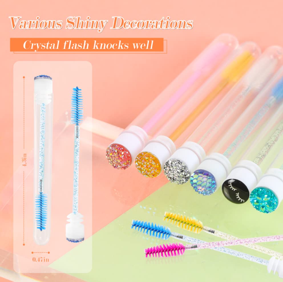 60 Pcs Colorful Lash Disposable Mascara Brushes Diamond Eyelash Spoolies Makeup Brush Mascara Wand in Sanitary Tube Lash S...
