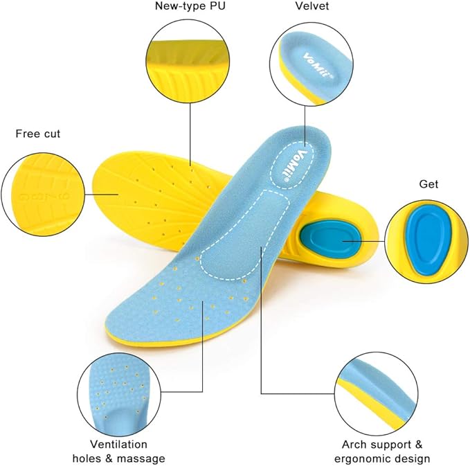 VoMii Unisex Shoe Insoles for Men and Women, Memory Foam, High Arch Support, Plantar Fasciitis Relief, Shock Absorption, 100% Risk Free Purchase
