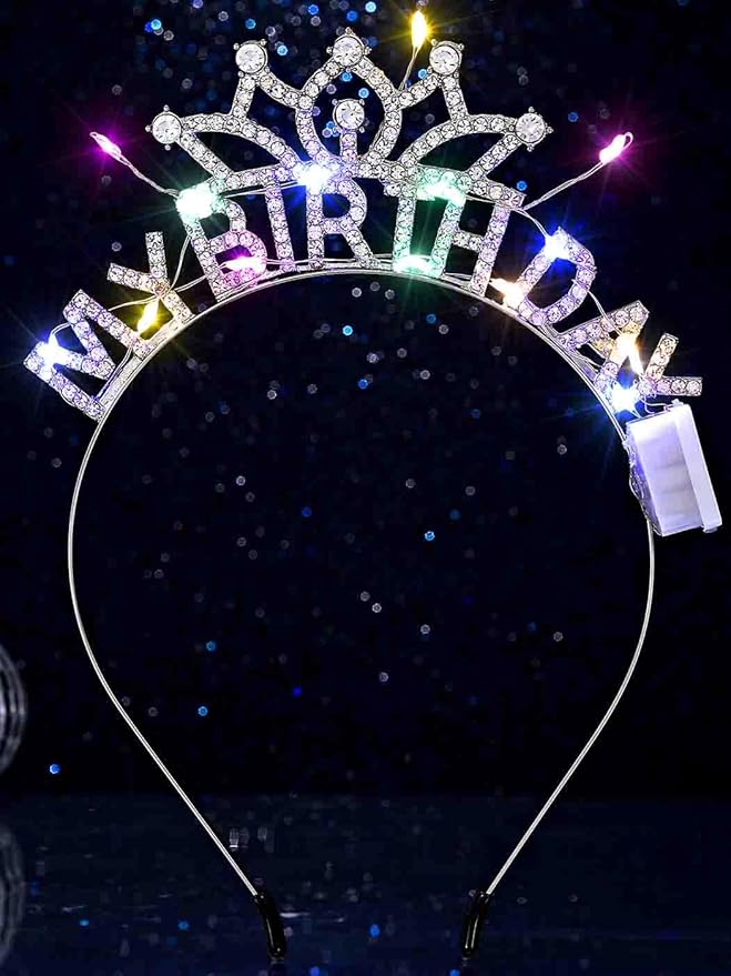 DRESBE Light Up Birthday Headband LED Rhinestone My Birthday Headbands Party Favors Hair Accessories for Women