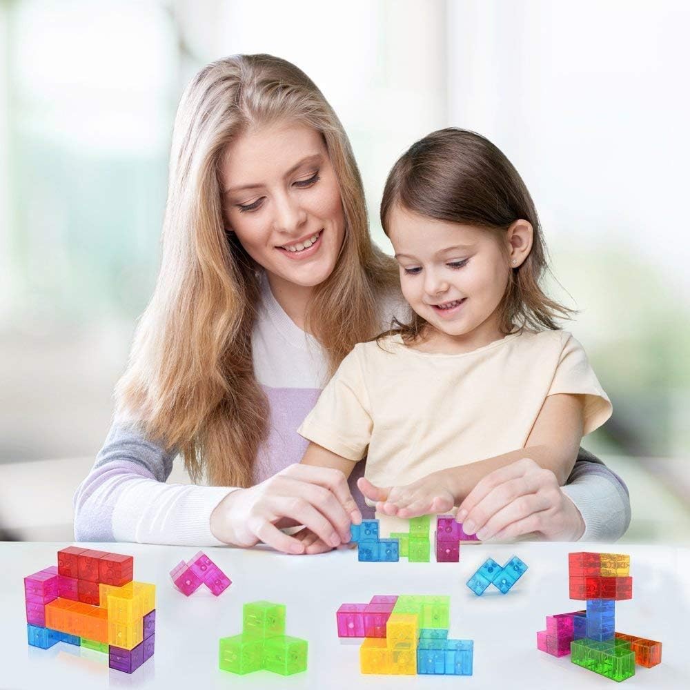 2-Pack Wtohobby Magnetic Soma Cube Block- Children's Educational Toys Magnetic Tiles for Kids Stress Relief Toy Puzzle Cubes to Develops Intelligence, Ideal for Birthday Gifts (Crystal, 2 Pack)