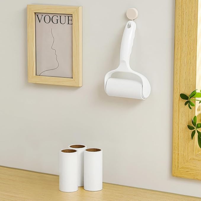 Horizontal Lint Rollers for Pet Hair Extra Sticky Lint Remover for Couch Clothes Furniture Pool Table Felt Lint Roller 1 T Handle with 4 Sticky Rolls (Daisy White)