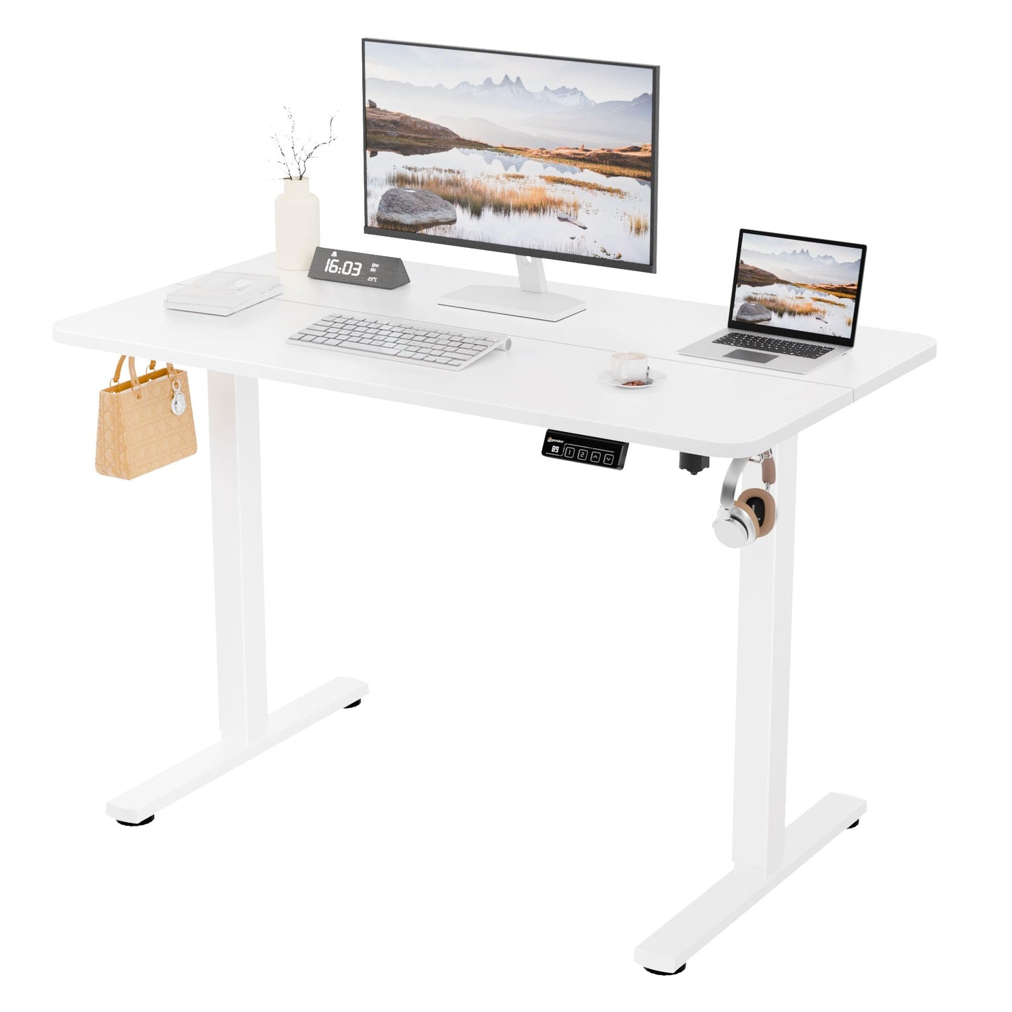 ERGOMAKER 43" Electric Standing Desk, Adjustable Height, Sit Stand Up Desk for Home Office & Computer Workstations, Memory Controller, White
