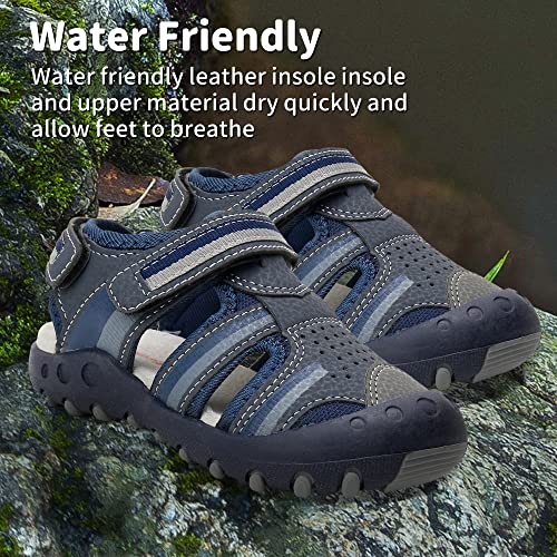 Apakowa Kids Boys Sandals Summer Outdoor Athletic Double Strap Closed-Toe Beach Sandals Sport (Toddler/Little Kid)