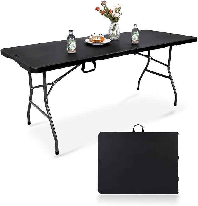 pollilar Folding Table 6FT HDPE 6 Foot Foldable Table Portable Banquet Surface Fold-in-Half Desk Utility for Working Meeti...