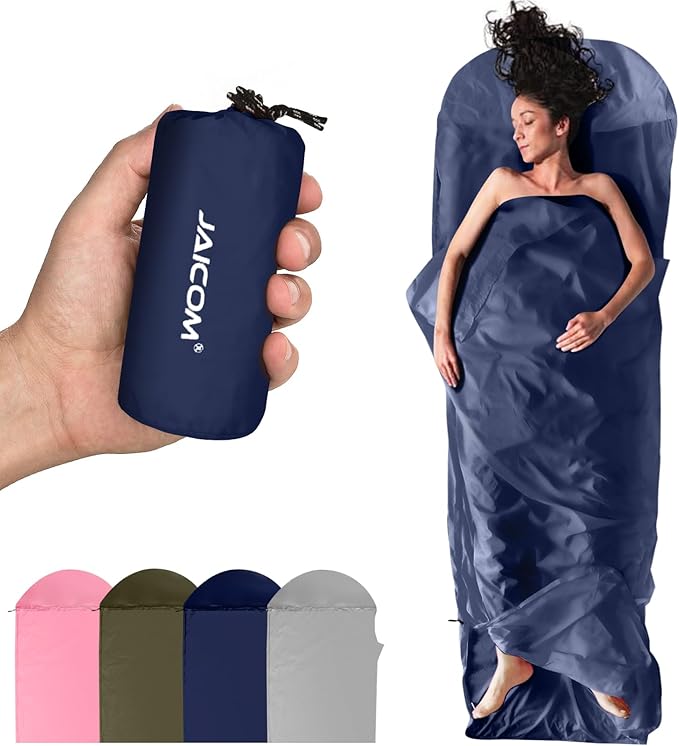 JAICOM Ultralight Sleeping Bag Liner - 5.3 oz Washable Adult Sleep Sack & Travel Sheets, Self Tan Sleep Sack with Two-Way-...