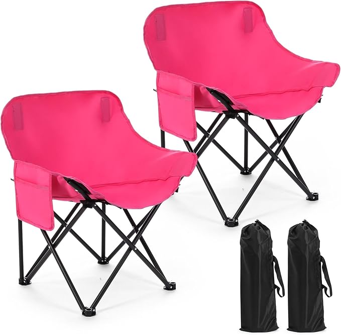Seeloowy 2 Pack Compact Camping Chairs Portable Folding for Outside with Carry Bag Lightweight Moon Chairs for Travel Picn...