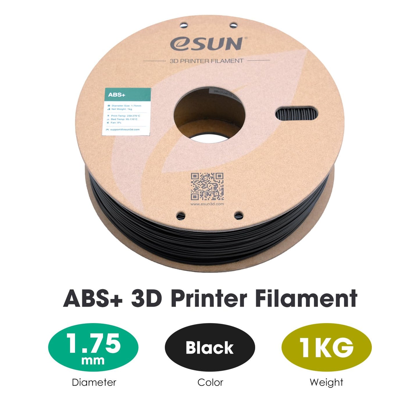 eSUN ABS+ Filament 1.75mm, 3D Printer Filament ABS Plus, Dimensional Accuracy +/- 0.05mm, 1KG Spool (2.2 LBS) 3D Printing Filament for 3D Printers, Black
