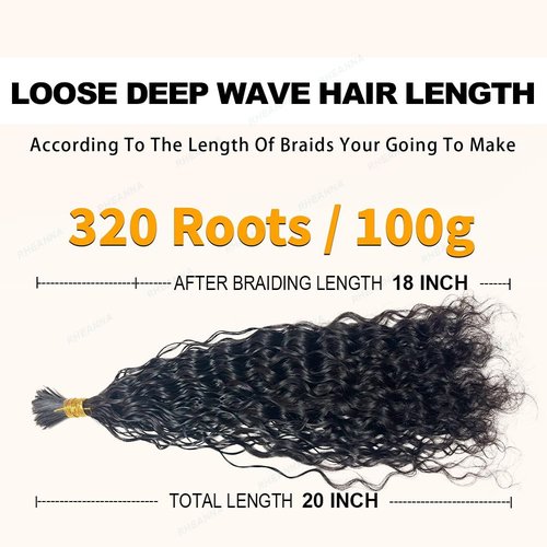 RHEANNA Pre-Divided Curly Bulk Human Hair For Boho Braids Loose Deep Wave Bulk Human Hair For Braiding Double Drawn Extensions (640 Roots)16inch/200g