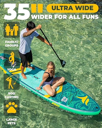 11'6x35'' Extra Wide Inflatable Paddle Board, 2-Pack(Green & Blue)-450lb Capacity Stand Up Paddle Board for Adults (x3), S...