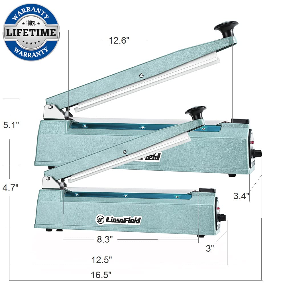 LinsnField Sealer Pro, Patented 8inch Impulse Heat Bag Sealer, 2mm Sealing Width Poly Bag Seal Machine, 2 Replacement Kits 2 Fuses Included, Blue