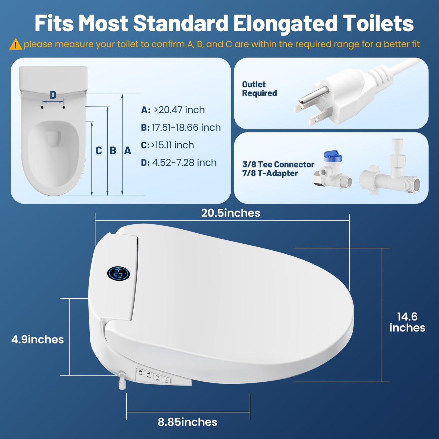 GAICOM Bidet Toilet Seat Elongated, Electric Smart Heated Toilet Seat with Instant Warm Water & Dryer, Multiple Cleaning Modes, Remote Control, Self-Clean Nozzle, Soft Closed, Night Light