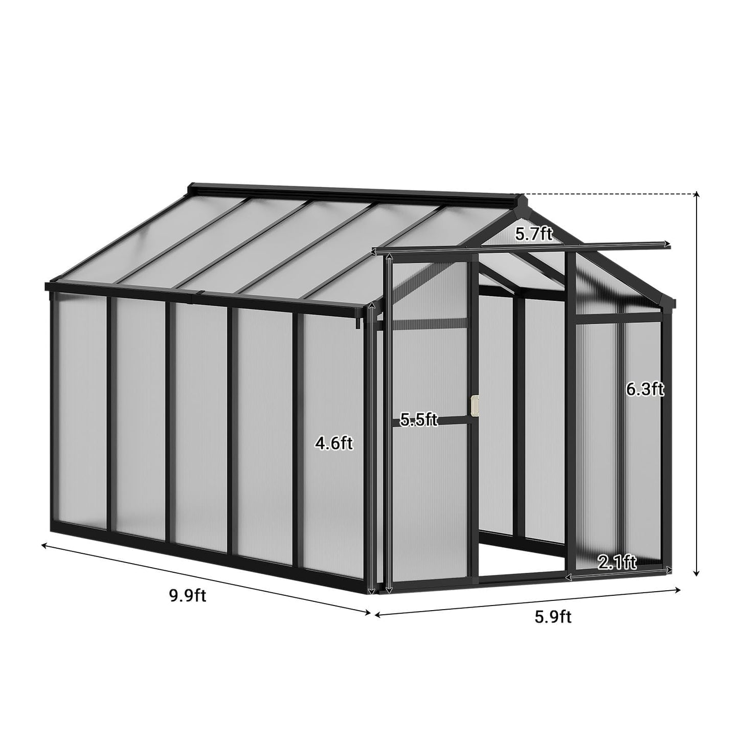 GarveeHome 6X10 FT Greenhouse for Outdoors, Walk-in Greenhouse Kit with Aluminum Frame, Polycarbonate Panels, Adjustable Roof Vent, Sliding Door, Secure Lock for Outside Garden, Patio, Backyard