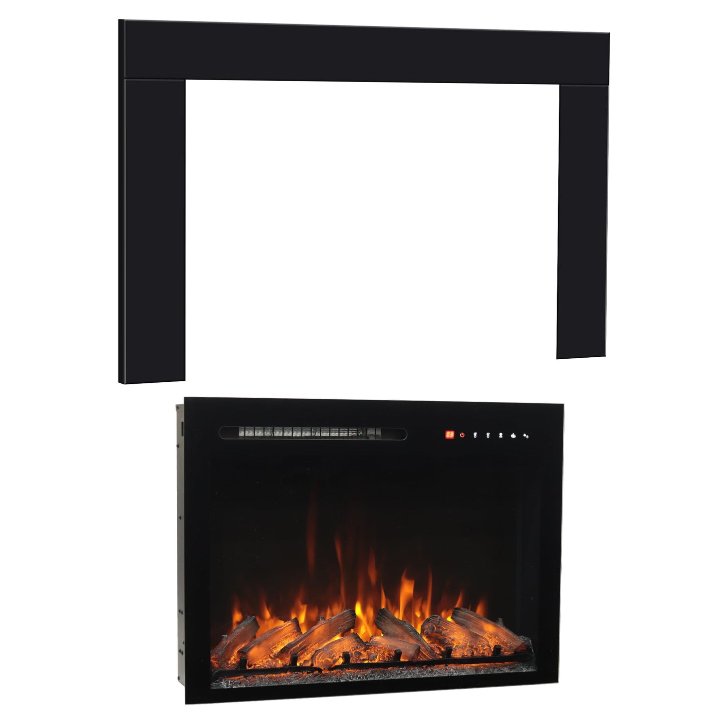 Oxhark Flame 28 Inches Electric Fireplace Insert with Trim Kit, Wall Mounted & Recessed Electric Fireplace Inserts with 8 Flame Colors, Remote Control, 6 Levels Brightness, 9H Timer, Black, 1500W/750W
