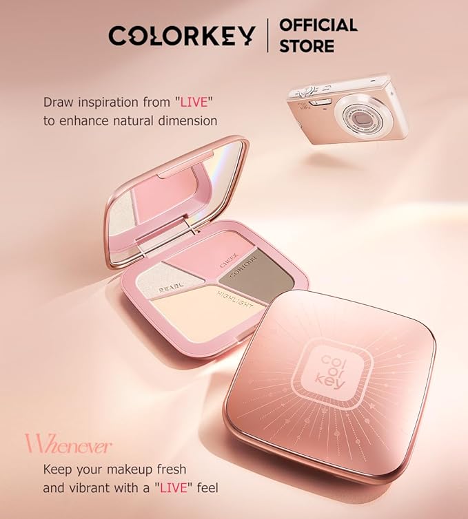 COLORKEY 3D Sculpting Contour Palette, 4-Color, High Capacity, Highlighter, Blush, Shadow, Translucent, Youthful Glow, Long-Lasting, Fine Texture (02)