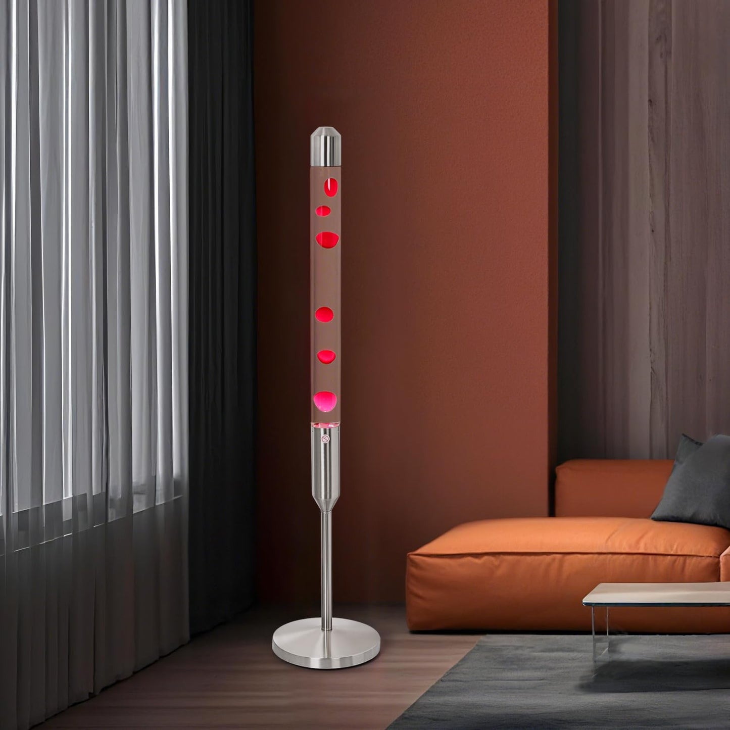 Kyzfy 47.5-Inch Liquid Motion Lamp,Magma Lamp, Mood Relaxation Light，Suitable for Home Decoration, Living Room, Office, Bedroom, café (47.5 inch Clear Water red Wax/Silver)