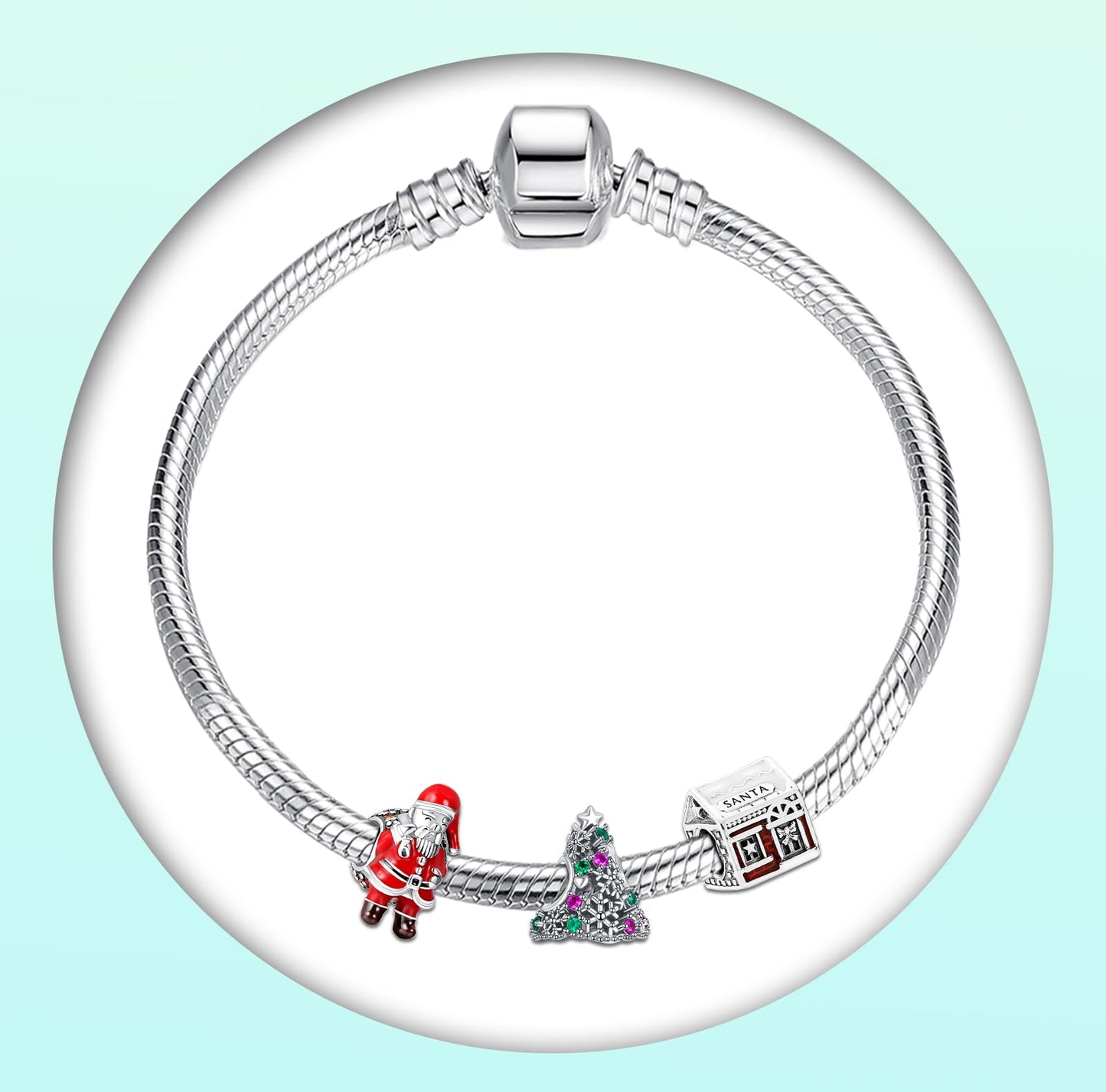 Annmors 925 Sterling Silver Charms fit Bracelets Necklaces Christmas Santa Tree House Dangle Beads with 5A Cubic Zirconia Christ