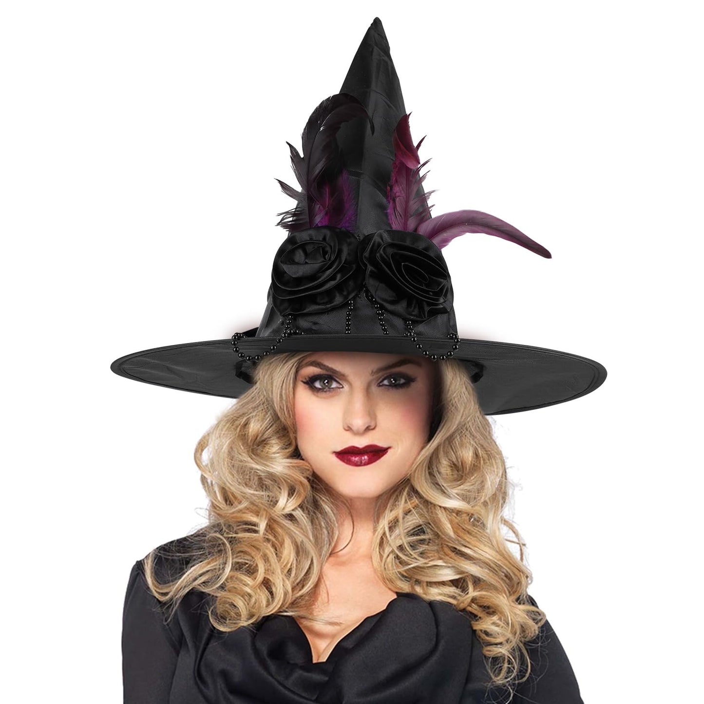 LOKIPA Halloween Witch Hat, Black Witches Hats for Women Costume Witch Hat Adult Halloween Cosplay Party